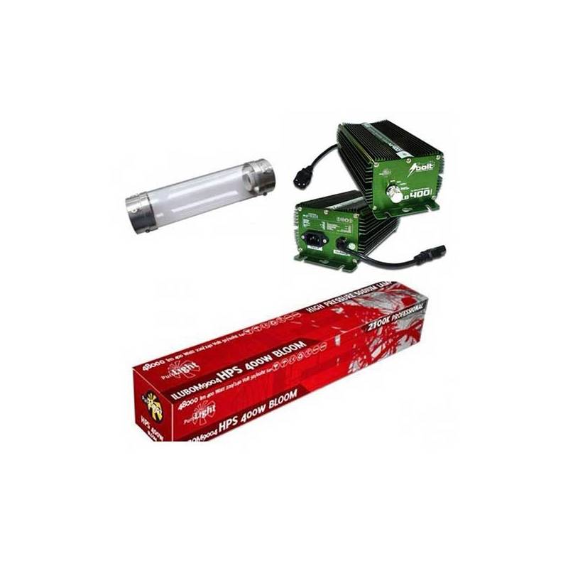 Kit 400 W Bolt + Cooltube 125 mm + Pure Light Hps 400 W Bloom Kit 400 W Bolt + Cooltube 125 mm + Pure Light Hps 400 W Bloom